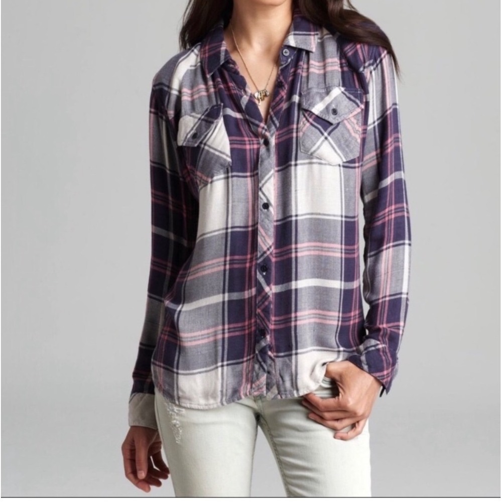 Rails Plaid Button Down Shirt Flannel Tencel Rayon Blend Womens S
